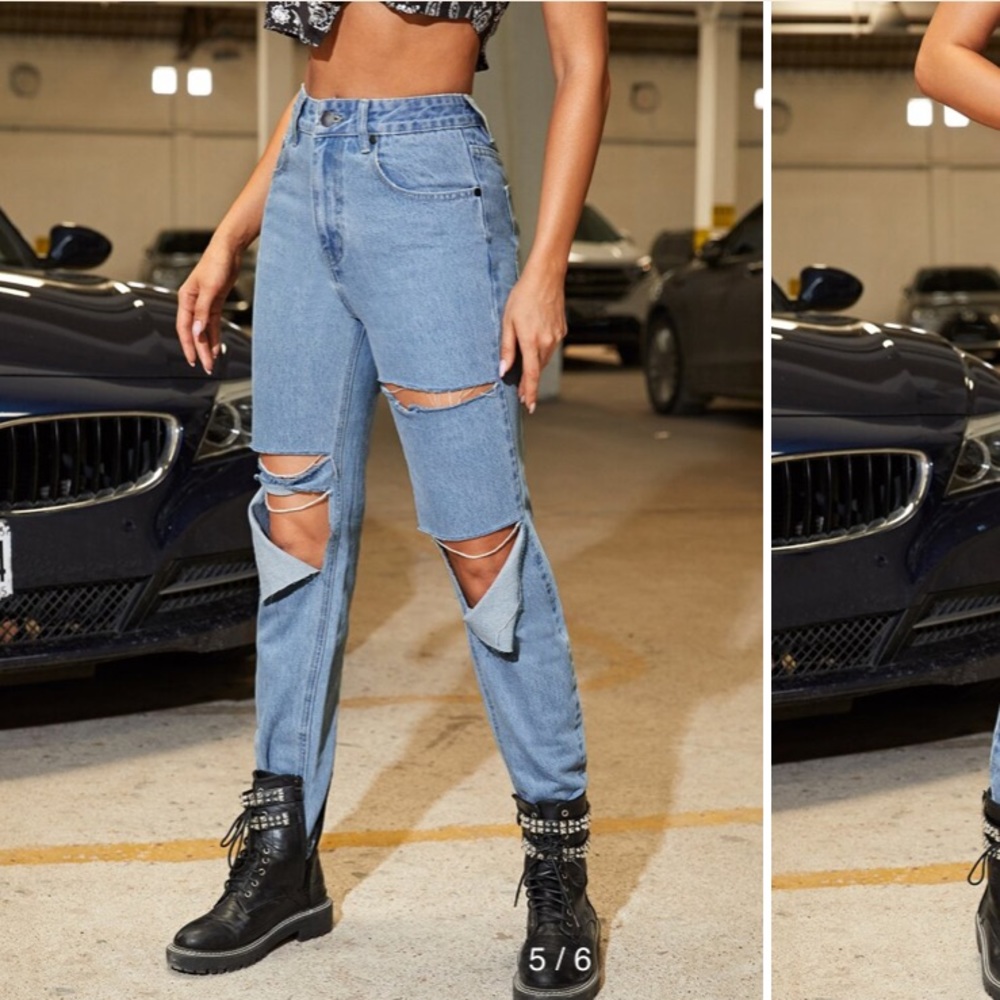 High waist ripped mom jeans